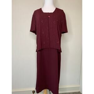 Sag Harbor Burgundy Shift Dress w Short Sleeve Cover Up Sz 14